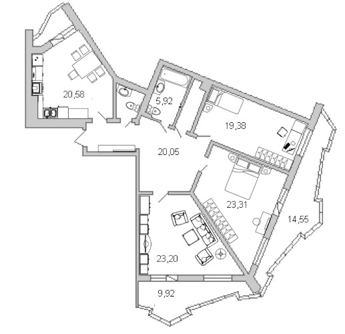 3-комнатная квартира 125.5 м², 7/21 эт., ЖК «Лондон Парк»